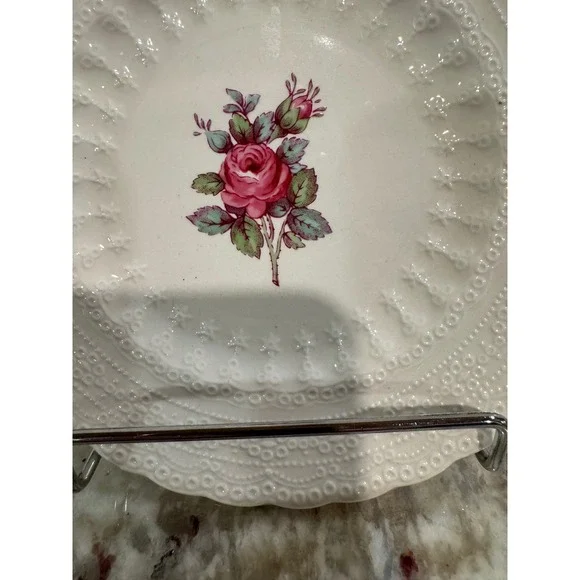 Spode Billingsley Rose Bread Plate 6 inch Scalloped Lace Rim 2/9867 - Picture 3 of 5